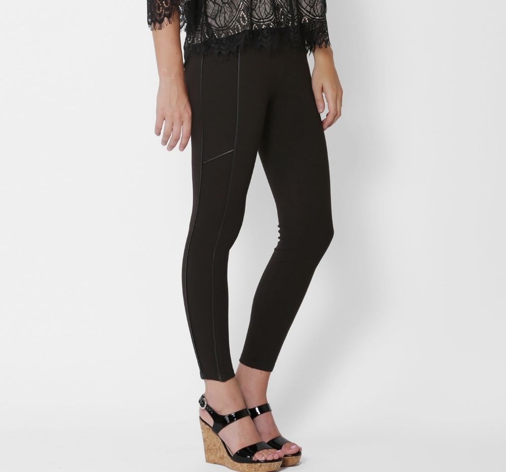 Splendid Mural Black Stretchy Mixed Media Legging with Faux Leather Trim XS